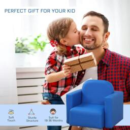 Rackhams 2 In 1 Toddler Sofa Chair, 48 x 44 x 41 cm, for Game Relax Playroom, Blue - Blue - thumbnail 6