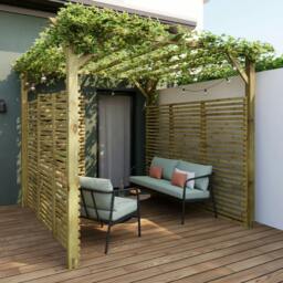 Rackhams Ancolie Wooden Pergola 3m x 3m Square Timber Garden Shelter Gazebo