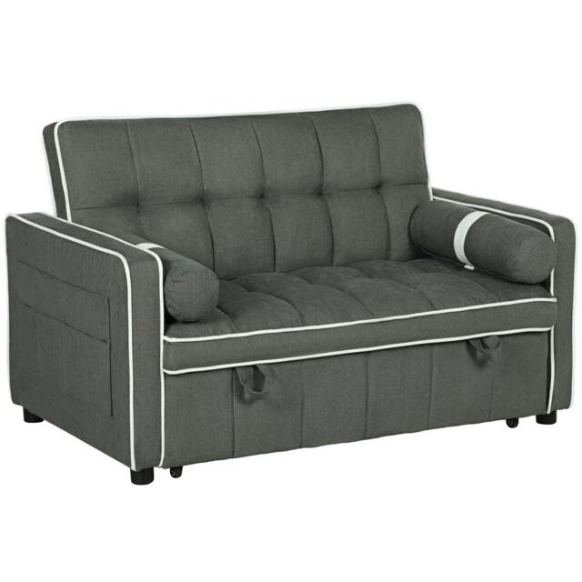 Rackhams Two-Seater Linen-Look Sofa Bed - Charcoal Grey