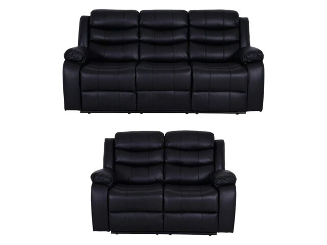Rackhams Roma Leather Black Sofa 3+2 Seater Recliner Sofa in Black - 3 Seater & 2 Seater Set - image 1