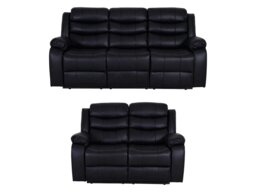 Rackhams Roma Leather Black Sofa 3+2 Seater Recliner Sofa in Black - 3 Seater &amp 2 Seater Set