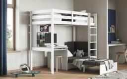 Rackhams Eino High Sleeper with Futon & Desk White - Black - Single Continental - White