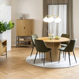 Rackhams Yale Dining Table in Oak Included 4 Ines Dining chair in Olive Green - Brown - No - Brown