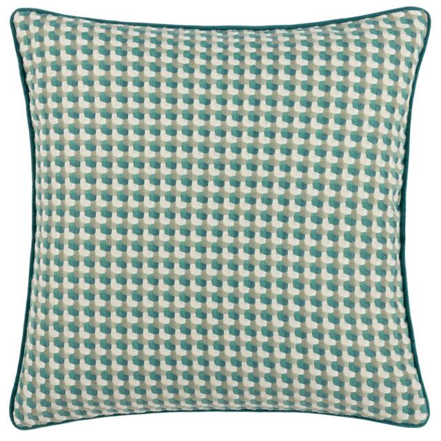 Rackhams Marttel Jacquard Geometric Cushion Cover - Teal - 45cm x 45cm - Teal - 100% Polyester - image 1