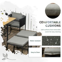 Rackhams Rattan Dining Set, Garden Table & Chair Sets w/ Space-saving Design - Grey - Steel, PE Rattan, Polyester, Plastic - 165cmx110cmx75cm - thumbnail 5