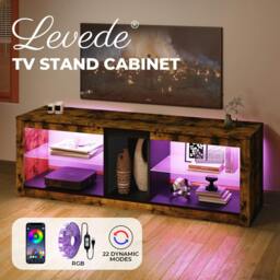 Rackhams TV Unit Stand Cabinet Glass Display Shelves with RGB LED Lights 140cm - thumbnail 2