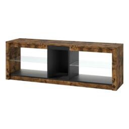 Rackhams TV Unit Stand Cabinet Glass Display Shelves with RGB LED Lights 140cm