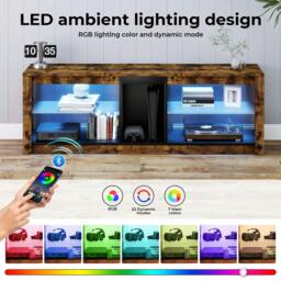 Rackhams TV Unit Stand Cabinet Glass Display Shelves with RGB LED Lights 140cm - thumbnail 3