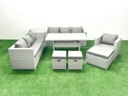 Rackhams 8 Pieces Outdoor Rattan Sofa Set with Cushions Patio Garden Furniture Sets with Armchair Dining Table Side Table 3 Footstools - thumbnail 2