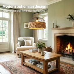 Rackhams Modern Ceiling Pendant Light Shade Rattan Style Woven Lamp Shade 30cm - thumbnail 4