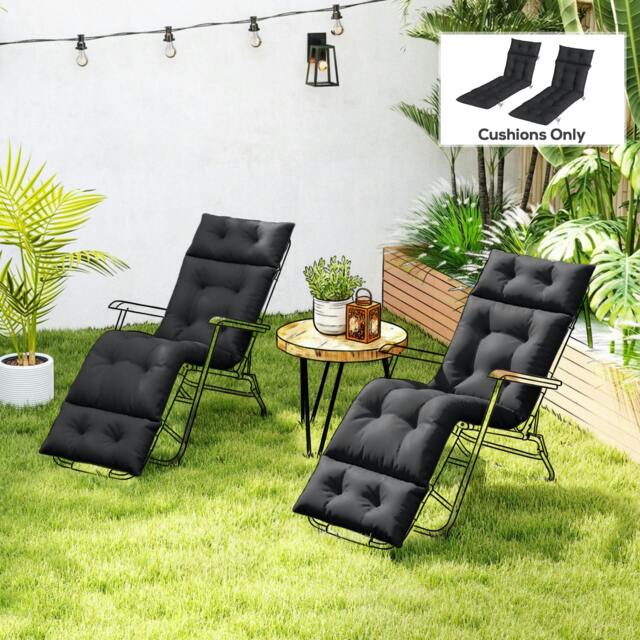Rackhams Garden Lounge Chair Cushions Set of 2, 220gsm Fabric - Black - image 1
