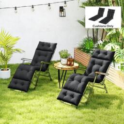 Rackhams Garden Lounge Chair Cushions Set of 2, 220gsm Fabric - Black - thumbnail 1