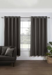Rackhams Pure Washed Linen Lined Eyelet Curtains - Black - Width 167cm x Drop 182cm - Charcoal