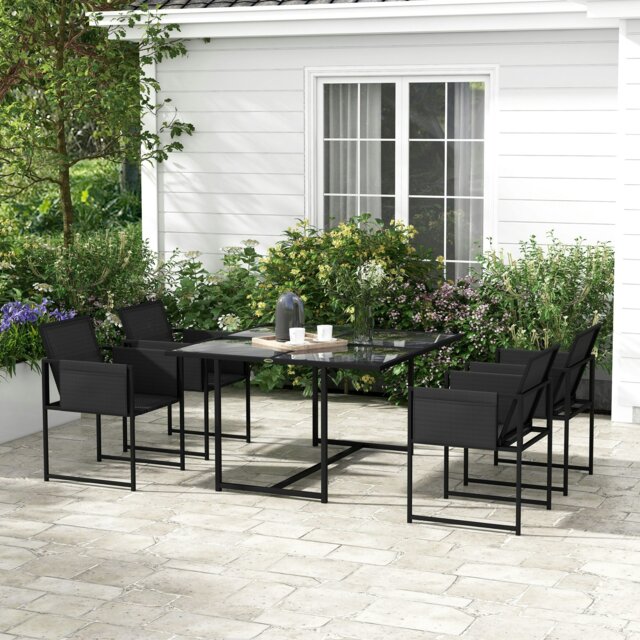 Rackhams 4 Seater Outdoor Table and Chairs with Adjustable Backrest for Garden - Black - Steel, Breathable mesh fabric, Tempered glass - 120 x 120 x 72 cm - image 1