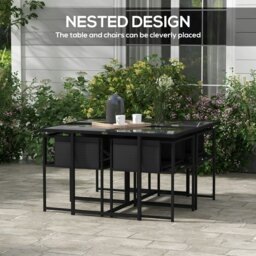 Rackhams 4 Seater Outdoor Table and Chairs with Adjustable Backrest for Garden - Black - Steel, Breathable mesh fabric, Tempered glass - 120 x 120 x 72 cm - thumbnail 3