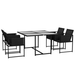 Rackhams 4 Seater Outdoor Table and Chairs with Adjustable Backrest for Garden - Black - Steel, Breathable mesh fabric, Tempered glass - 120 x 120 x 72 cm - thumbnail 2