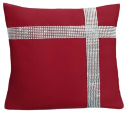 Rackhams Diamonte Detail Soft Touch Matte Fabric Scatter Cushion - 43cm x 43cm - Red - thumbnail 1
