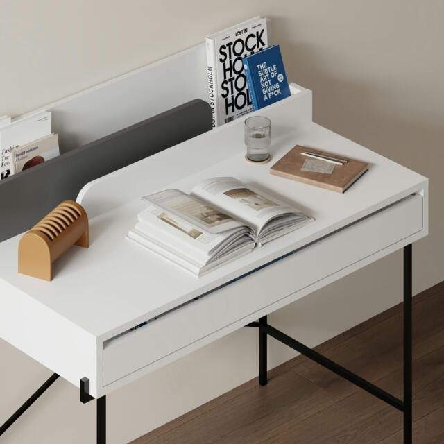 Rackhams Leila Modern Desk White Anthracite Grey Multipurpose Study Modern Desk Width 110cm - White-Anthracite - image 1