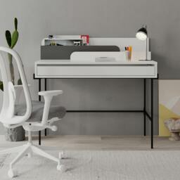Rackhams Leila Modern Desk White Anthracite Grey Multipurpose Study Modern Desk Width 110cm - White-Anthracite - thumbnail 4