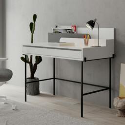 Rackhams Leila Modern Desk White Anthracite Grey Multipurpose Study Modern Desk Width 110cm - White-Anthracite - thumbnail 2