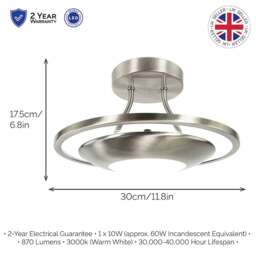 Rackhams Modernistic Semi Flush Eco Friendly LED Ceiling Light Fitting in Satin Nickel - thumbnail 2