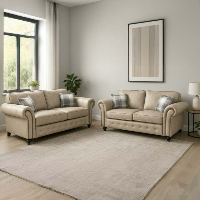 Rackhams Oakland Marble Leather Sofa Suite - image 1