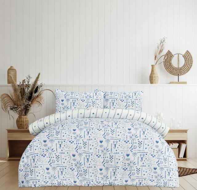 Rackhams Luxury Soft Reversible Holiday Postcard Duvet Cover & Pillowcases - Double (200cm x 200cm) - image 1