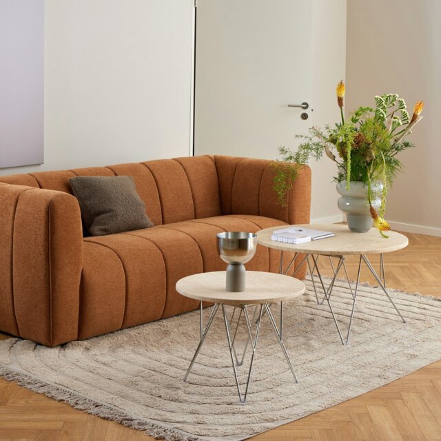 Rackhams Prunus Round Coffee Table in Matt Beige and Chrome Steel Base 80x46.4cm - beige,black - Brown - 80 - image 1