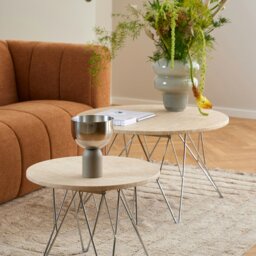 Rackhams Prunus Round Coffee Table in Matt Beige and Chrome Steel Base 80x46.4cm - beige,black - Brown - 80 - thumbnail 4