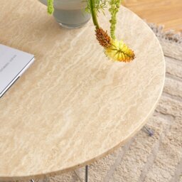 Rackhams Prunus Round Coffee Table in Matt Beige and Chrome Steel Base 80x46.4cm - beige,black - Brown - 80 - thumbnail 5