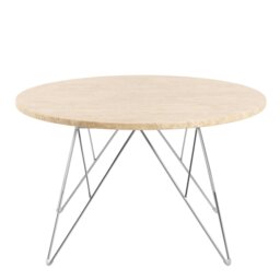 Rackhams Prunus Round Coffee Table in Matt Beige and Chrome Steel Base 80x46.4cm - beige,black - Brown - 80 - thumbnail 3