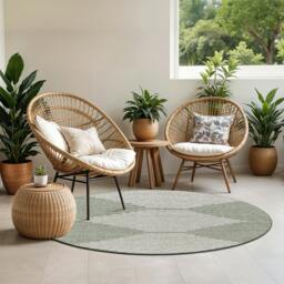 Rackhams Eagean-Global Green Ivory Off-White In- & Outdoor Rug - 160cm_diameter - thumbnail 1