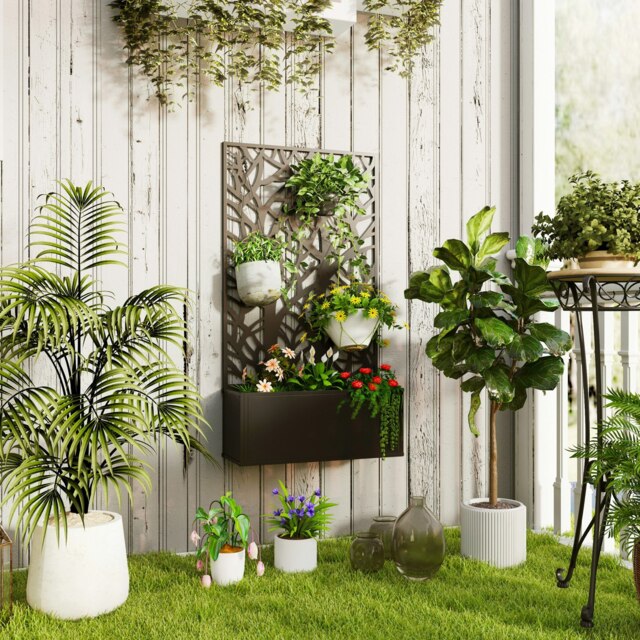 Rackhams Metal Raised Garden Bed with Trellis, Outdoor Elevated Planter Box - image 1