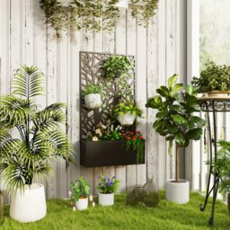 Rackhams Metal Raised Garden Bed with Trellis, Outdoor Elevated Planter Box