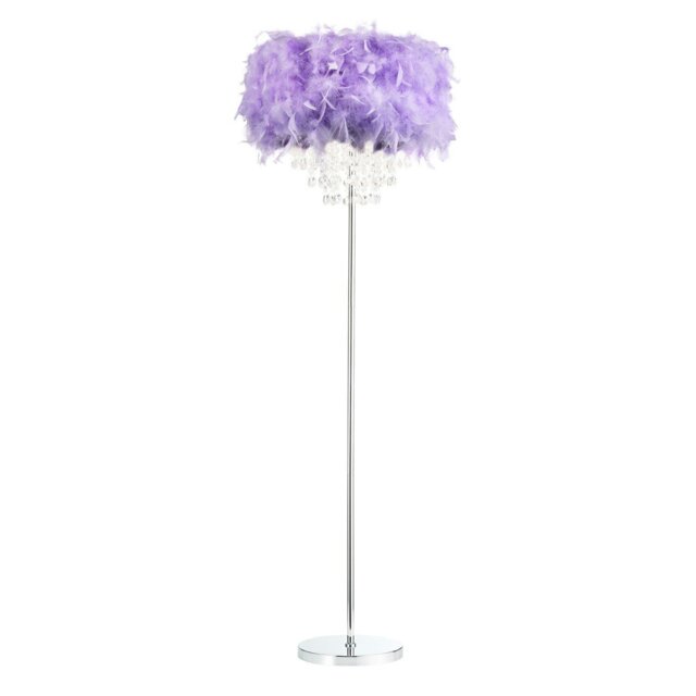 Rackhams Modern Chandelier Style Lilac Feather Floor Lamp with Waterfall Drops - image 1