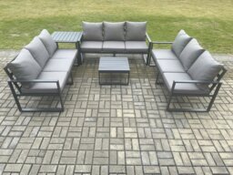 Rackhams Aluminium 9 Seater Outdoor Garden Furniture Set Patio Lounge Sofa with Square Coffee Table Side Table Conservatory Set Dark Grey - thumbnail 1