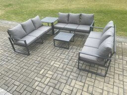 Rackhams Aluminium 9 Seater Outdoor Garden Furniture Set Patio Lounge Sofa with Square Coffee Table Side Table Conservatory Set Dark Grey - thumbnail 2