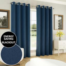 "Rackhams Chester Herringbone Jacquard Blackout Eyelet Curtains - Bedroom & Living Room - Grey - 46"" (117cm) Width x 72"" (183cm) Drop" - thumbnail 3