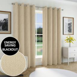 "Rackhams Chester Herringbone Jacquard Blackout Eyelet Curtains - Bedroom & Living Room - Grey - 46"" (117cm) Width x 72"" (183cm) Drop" - thumbnail 2