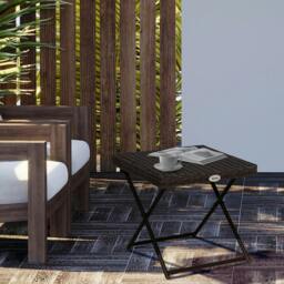 Rackhams Folding Rattan Garden Coffee Table, Small Square Outdoor Bistro Side Table with Rattan Top for Patio, Balcony, Porch, 40 x 40 x 40 cm, Brown - thumbnail 2