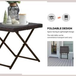 Rackhams Folding Rattan Garden Coffee Table, Small Square Outdoor Bistro Side Table with Rattan Top for Patio, Balcony, Porch, 40 x 40 x 40 cm, Brown - thumbnail 6