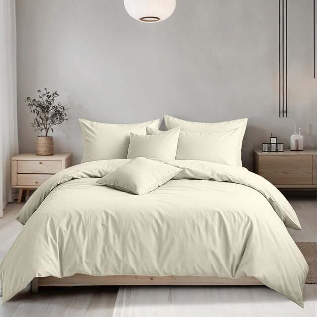 Rackhams Plain Dyed Easy Care Polycotton Duvet Cover And Pillowcase/s Set Bed Linen - Cream - Single - image 1