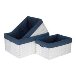 Rackhams White Paper Rope Rectangular Storage Basket with Navy Blue Cotton Lining - Small - thumbnail 5