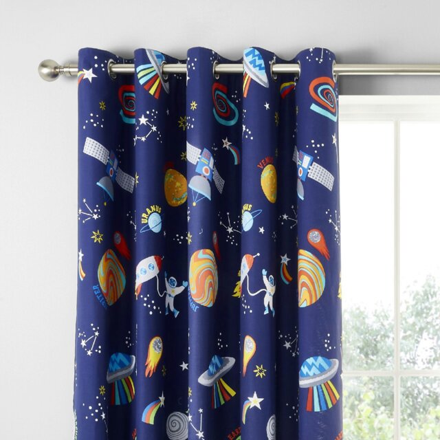 Rackhams Lost In Space Fully Reversible Eyelet Curtains - 66x72 Inch - Blue - image 1