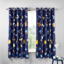 Rackhams Lost In Space Fully Reversible Eyelet Curtains - 66x72 Inch - Blue - thumbnail 2