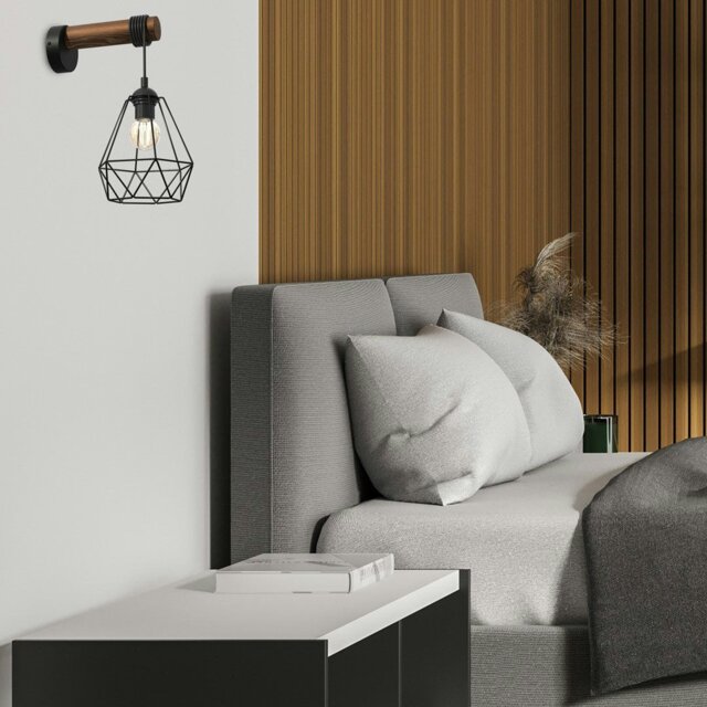 Rackhams Acero Wall Lamp 1XE27 This Hand Made Industrial Style Lamp Is Hand Made from Sleek Black Steel And Natural Dark Wood - image 1