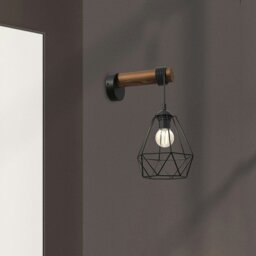 Rackhams Acero Wall Lamp 1XE27 This Hand Made Industrial Style Lamp Is Hand Made from Sleek Black Steel And Natural Dark Wood - thumbnail 4