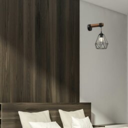 Rackhams Acero Wall Lamp 1XE27 This Hand Made Industrial Style Lamp Is Hand Made from Sleek Black Steel And Natural Dark Wood - thumbnail 6