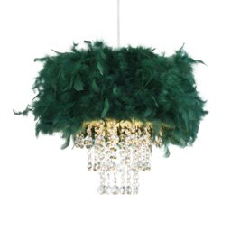Rackhams Contemporary Green Feather Pendant Light Shade with Transparent Acrylic Droplets