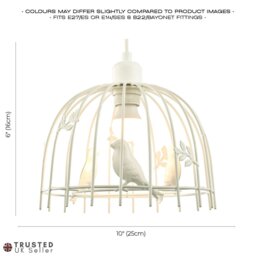 Rackhams Birdcage Pendant Shade in White Gloss Metal with Birds and Leaves - Shabby Chic - thumbnail 6